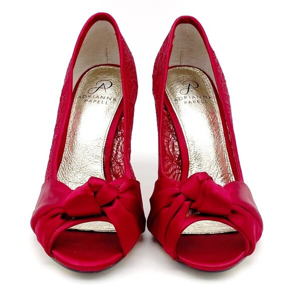 Adrianna Papell Ruby Red Satin and Lace Peep-toe Heel Dress Shoe Women’s Size 8 - Picture 9 of 14